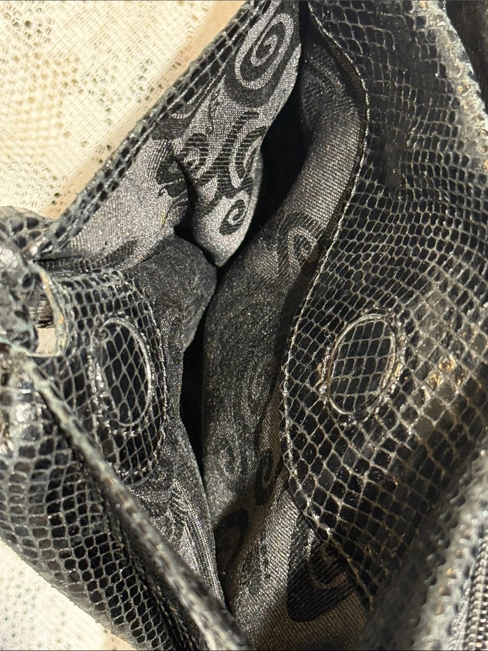 Brighton Black Snake Skin Embossed Leather Shoulder Bag